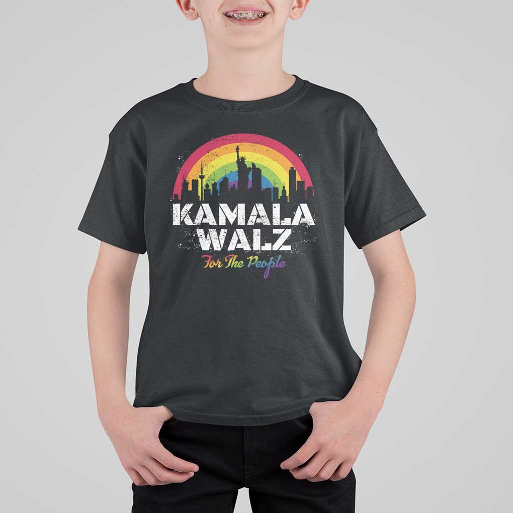 Harris Walz Supporter T Shirt For Kid Kamala Walz For The People LGBT Rainbow Flag Liberty City TS11 Black Print Your Wear