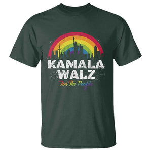 Harris Walz Supporter T Shirt Kamala Walz For The People LGBT Rainbow Flag Liberty City TS11 Dark Forest Green Print Your Wear
