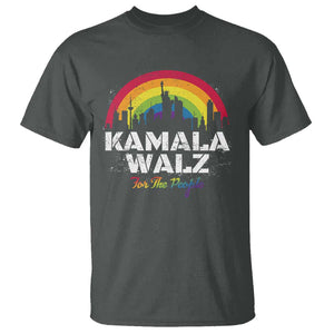 Harris Walz Supporter T Shirt Kamala Walz For The People LGBT Rainbow Flag Liberty City TS11 Dark Heather Print Your Wear