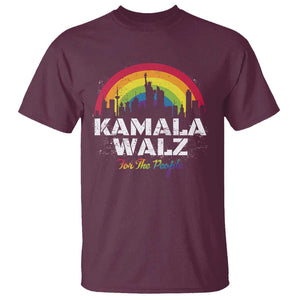Harris Walz Supporter T Shirt Kamala Walz For The People LGBT Rainbow Flag Liberty City TS11 Maroon Print Your Wear