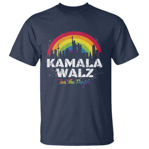 Harris Walz Supporter T Shirt Kamala Walz For The People LGBT Rainbow Flag Liberty City TS11 Navy Print Your Wear