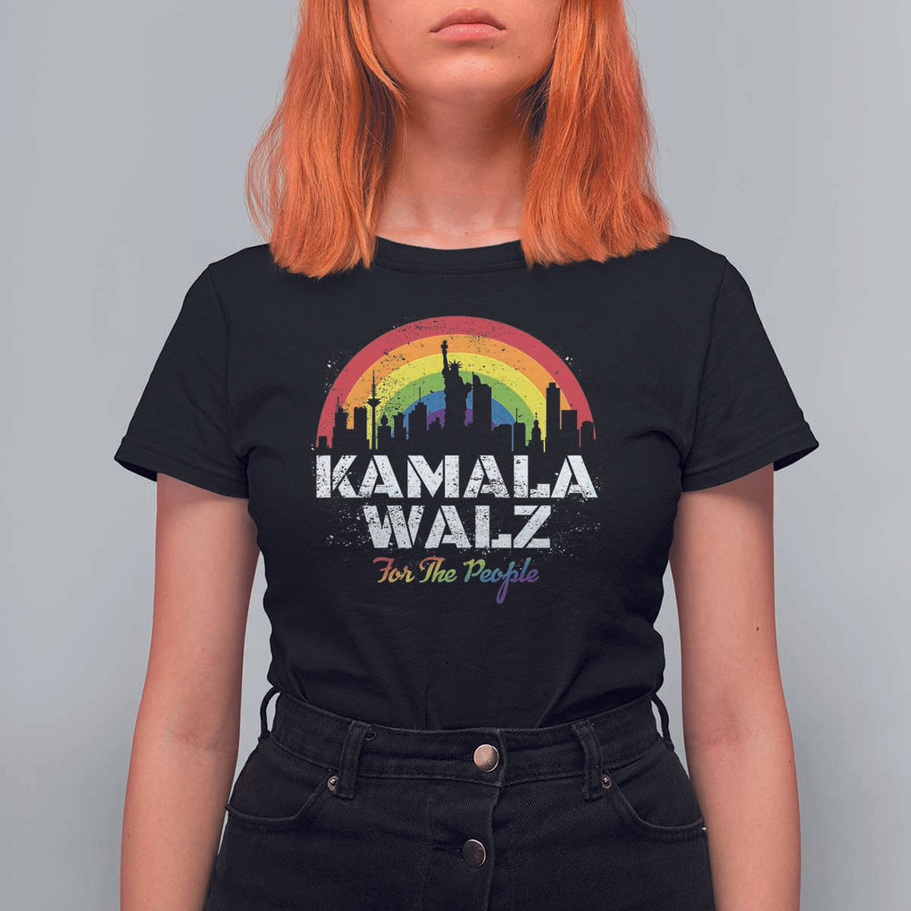 Harris Walz Supporter T Shirt For Women Kamala Walz For The People LGBT Rainbow Flag Liberty City TS11 Black Print Your Wear