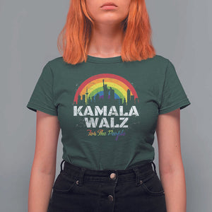 Harris Walz Supporter T Shirt For Women Kamala Walz For The People LGBT Rainbow Flag Liberty City TS11 Dark Forest Green Print Your Wear