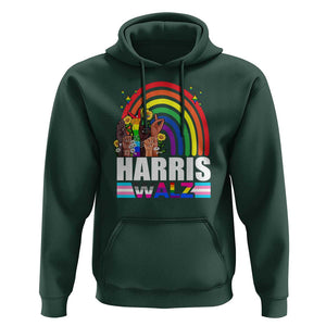 Harris Walz Hoodie LGBT Rainbow Flag Hand Rise Flower Unity TS11 Dark Forest Green Print Your Wear