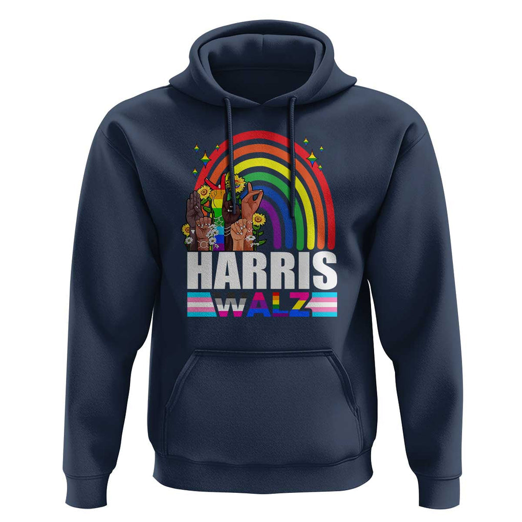 Harris Walz Hoodie LGBT Rainbow Flag Hand Rise Flower Unity TS11 Navy Print Your Wear
