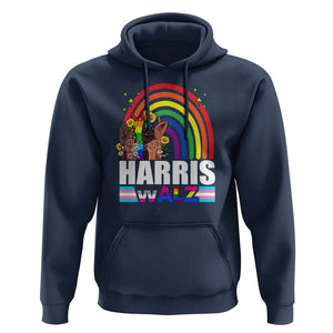Harris Walz Hoodie LGBT Rainbow Flag Hand Rise Flower Unity TS11 Navy Print Your Wear