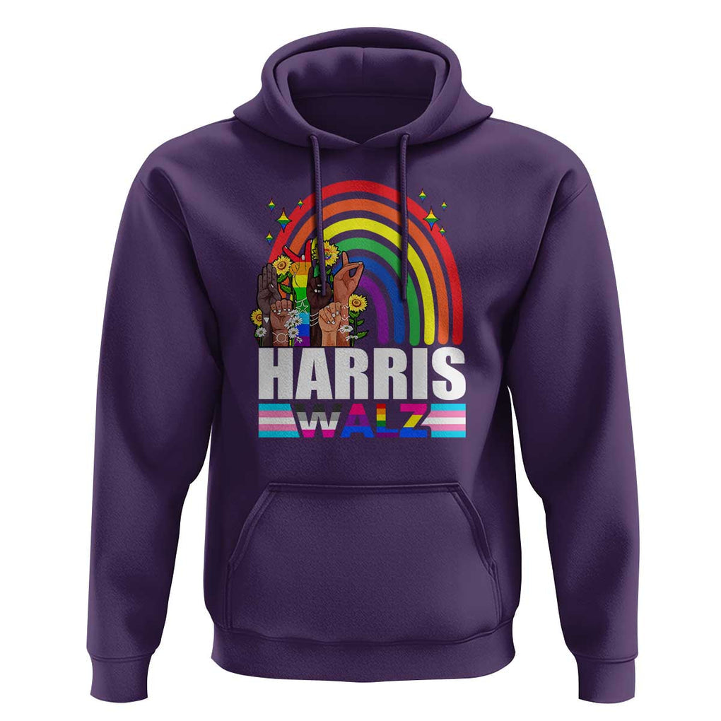 Harris Walz Hoodie LGBT Rainbow Flag Hand Rise Flower Unity TS11 Purple Print Your Wear