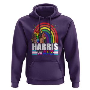 Harris Walz Hoodie LGBT Rainbow Flag Hand Rise Flower Unity TS11 Purple Print Your Wear