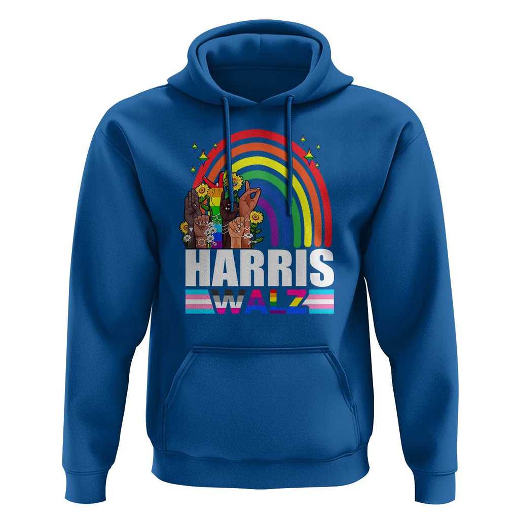 Harris Walz Hoodie LGBT Rainbow Flag Hand Rise Flower Unity TS11 Royal Blue Print Your Wear