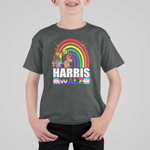Harris Walz T Shirt For Kid LGBT Rainbow Flag Hand Rise Flower Unity TS11 Dark Heather Print Your Wear
