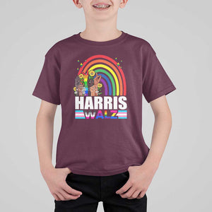 Harris Walz T Shirt For Kid LGBT Rainbow Flag Hand Rise Flower Unity TS11 Maroon Print Your Wear