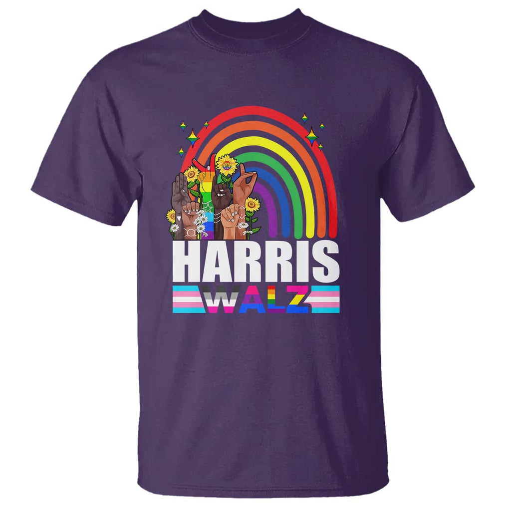 Harris Walz T Shirt LGBT Rainbow Flag Hand Rise Flower Unity TS11 Purple Print Your Wear