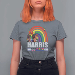 Harris Walz T Shirt For Women LGBT Rainbow Flag Hand Rise Flower Unity TS11 Charcoal Print Your Wear