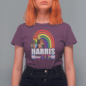 Harris Walz T Shirt For Women LGBT Rainbow Flag Hand Rise Flower Unity TS11 Maroon Print Your Wear