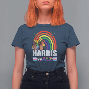 Harris Walz T Shirt For Women LGBT Rainbow Flag Hand Rise Flower Unity TS11 Navy Print Your Wear