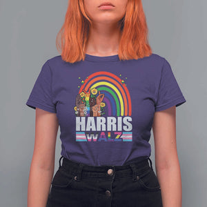 Harris Walz T Shirt For Women LGBT Rainbow Flag Hand Rise Flower Unity TS11 Purple Print Your Wear