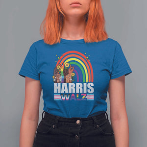 Harris Walz T Shirt For Women LGBT Rainbow Flag Hand Rise Flower Unity TS11 Royal Blue Print Your Wear