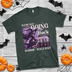 Harris Walz 2024 Halloween T Shirt We're Not Going Back Witch Childless Cat Ladies Moon TS11 Dark Forest Green Print Your Wear