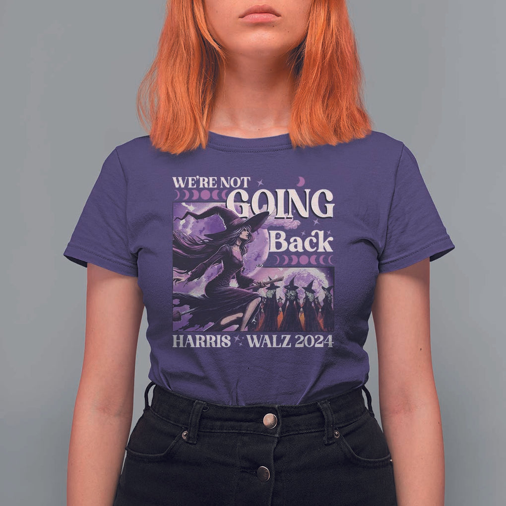 Harris Walz 2024 Halloween T Shirt For Women We're Not Going Back Witch Childless Cat Ladies Moon TS11 Purple Print Your Wear