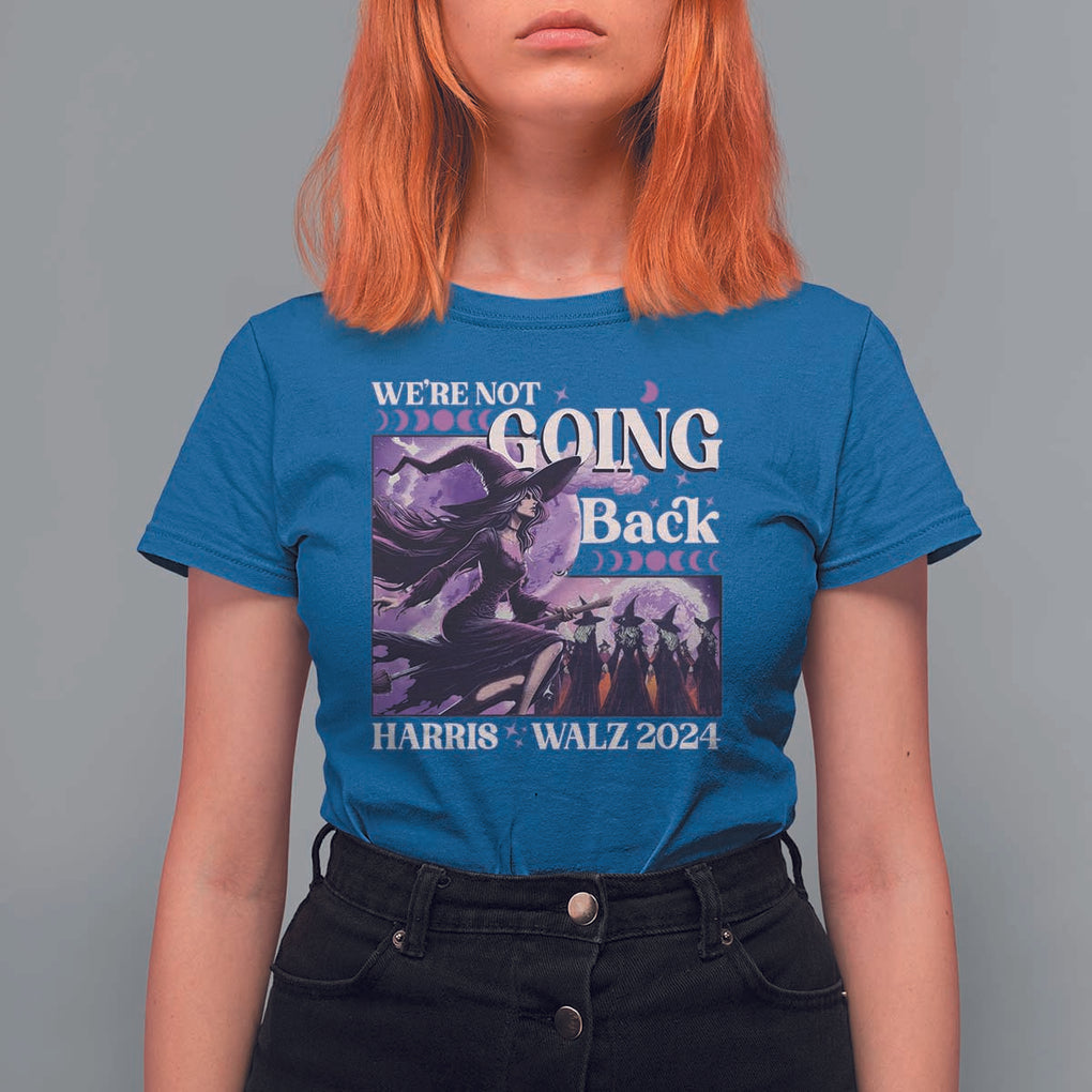 Harris Walz 2024 Halloween T Shirt For Women We're Not Going Back Witch Childless Cat Ladies Moon TS11 Royal Blue Print Your Wear