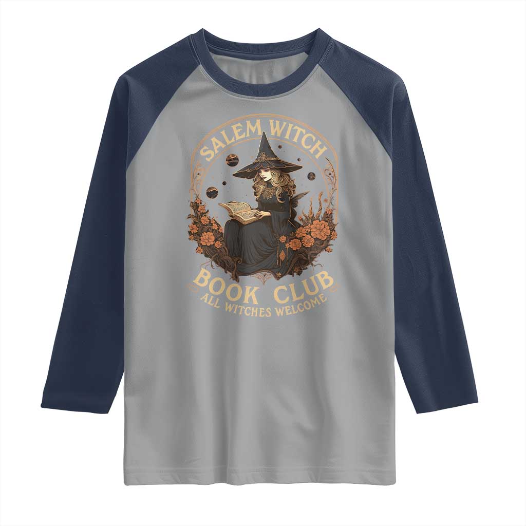 Salem Witch Book Club All Witches Welcome Raglan Shirt Halloween Book Lover TS11 Sport Gray Navy Print Your Wear