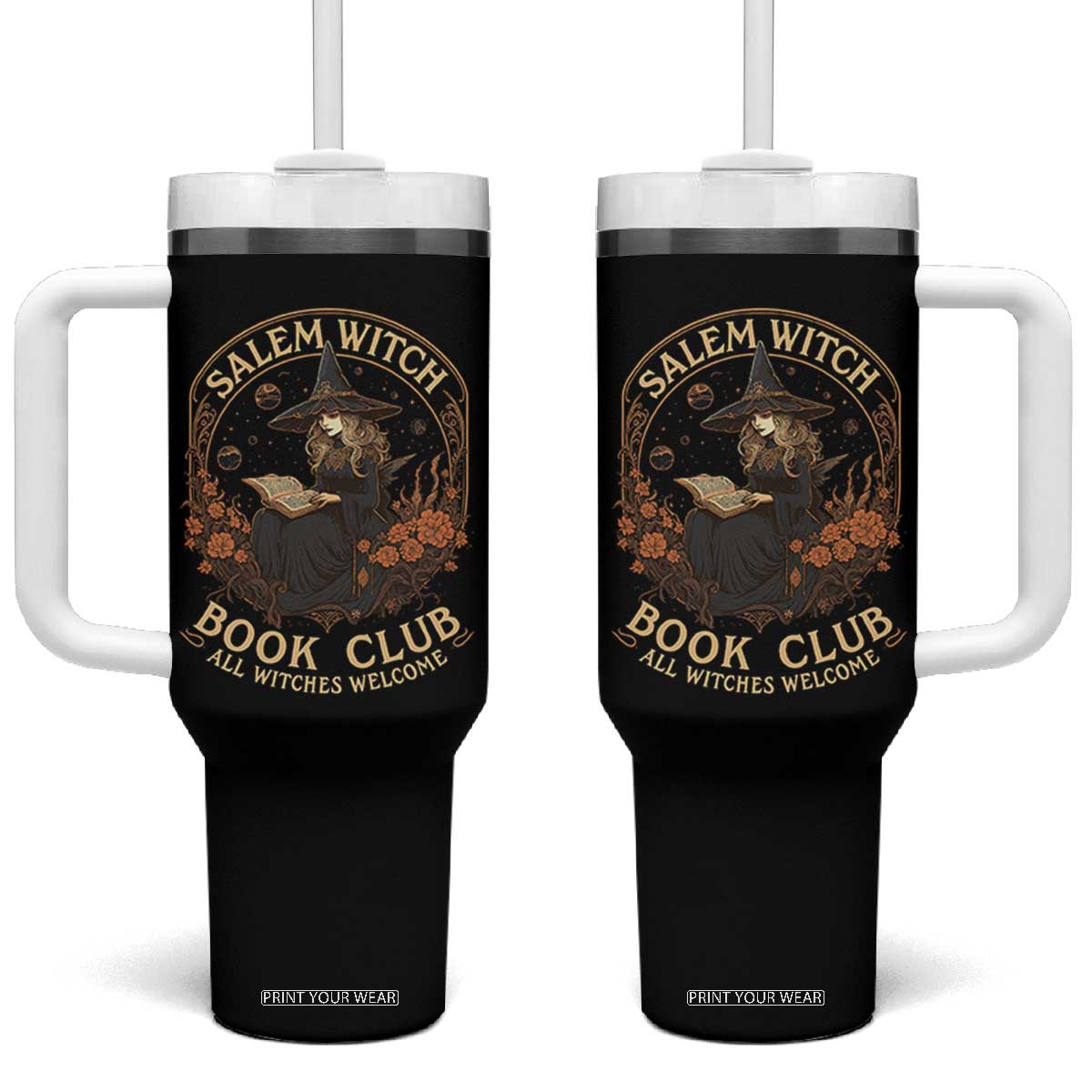 Salem Witch Book Club All Witches Welcome Tumbler With Handle Halloween Book Lover TS11 One Size: 40 oz Black Print Your Wear