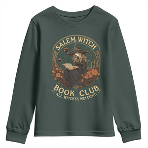 Salem Witch Book Club All Witches Welcome Youth Sweatshirt Halloween Book Lover TS11 Dark Forest Green Print Your Wear