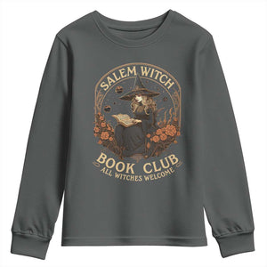 Salem Witch Book Club All Witches Welcome Youth Sweatshirt Halloween Book Lover TS11 Dark Heather Print Your Wear