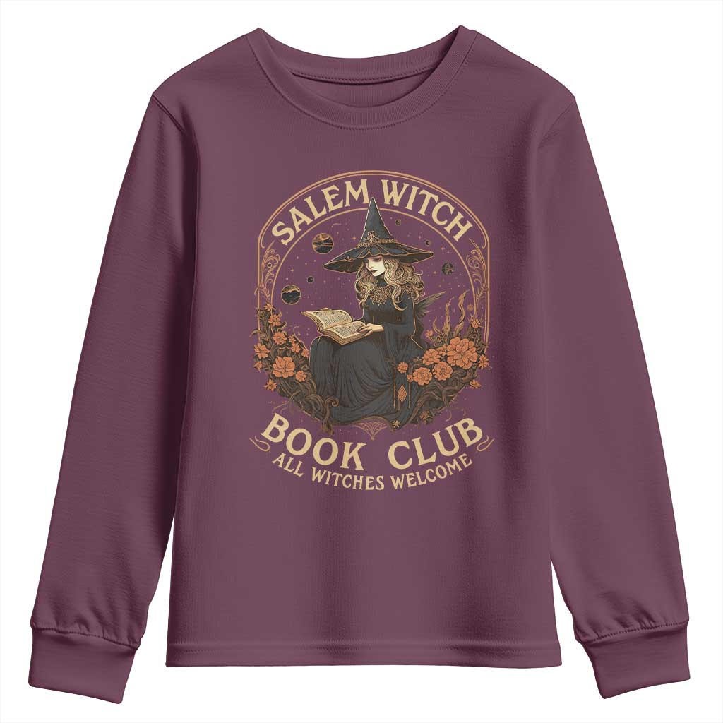 Salem Witch Book Club All Witches Welcome Youth Sweatshirt Halloween Book Lover TS11 Maroon Print Your Wear