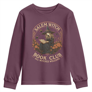 Salem Witch Book Club All Witches Welcome Youth Sweatshirt Halloween Book Lover TS11 Maroon Print Your Wear