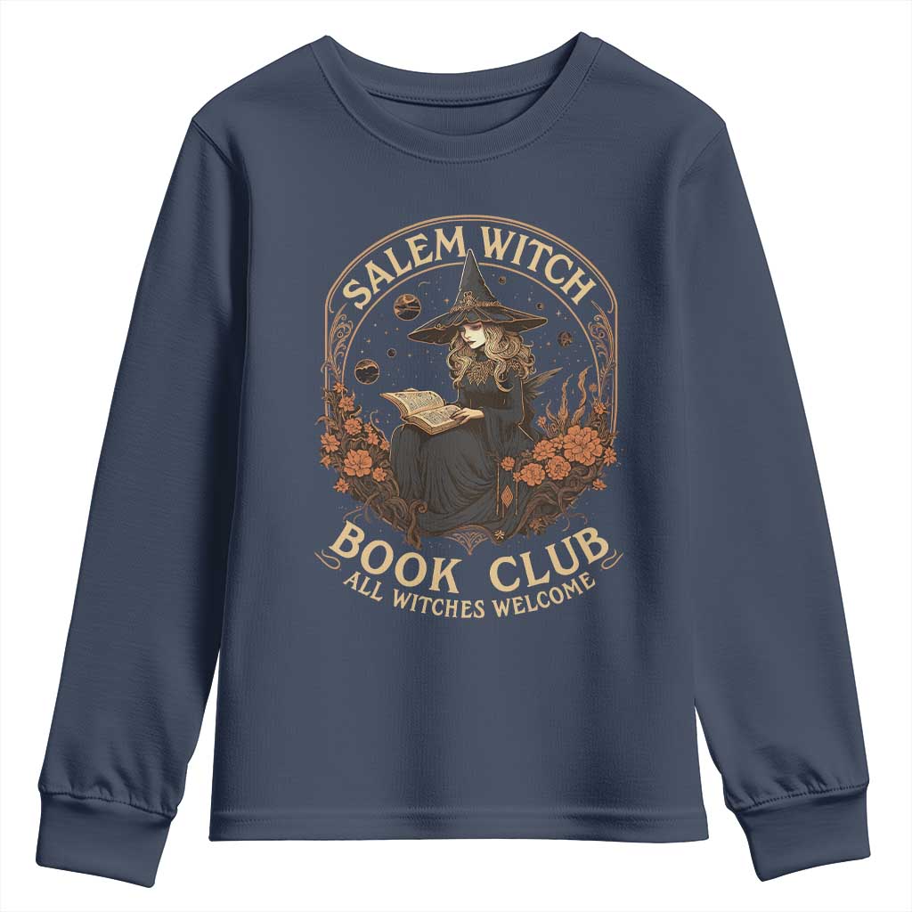 Salem Witch Book Club All Witches Welcome Youth Sweatshirt Halloween Book Lover TS11 Navy Print Your Wear