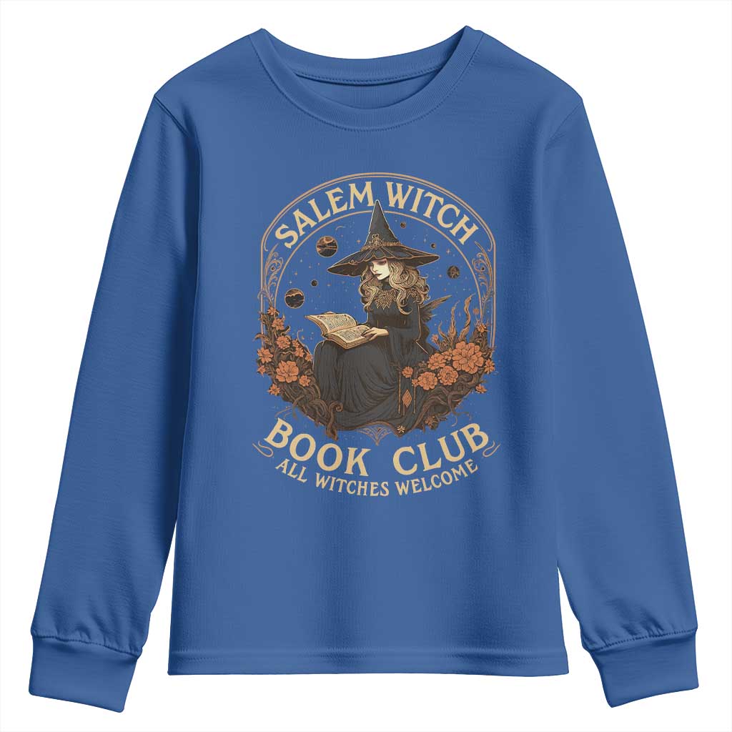 Salem Witch Book Club All Witches Welcome Youth Sweatshirt Halloween Book Lover TS11 Royal Blue Print Your Wear