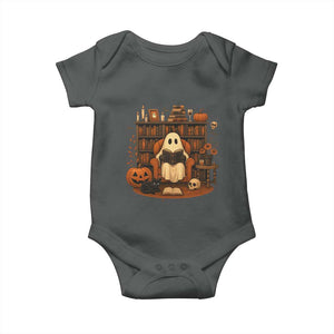 Halloween Book Lover Baby Onesie Spooky Ghost Reading Book Librarians Bookworm TS11 Dark Heather Print Your Wear