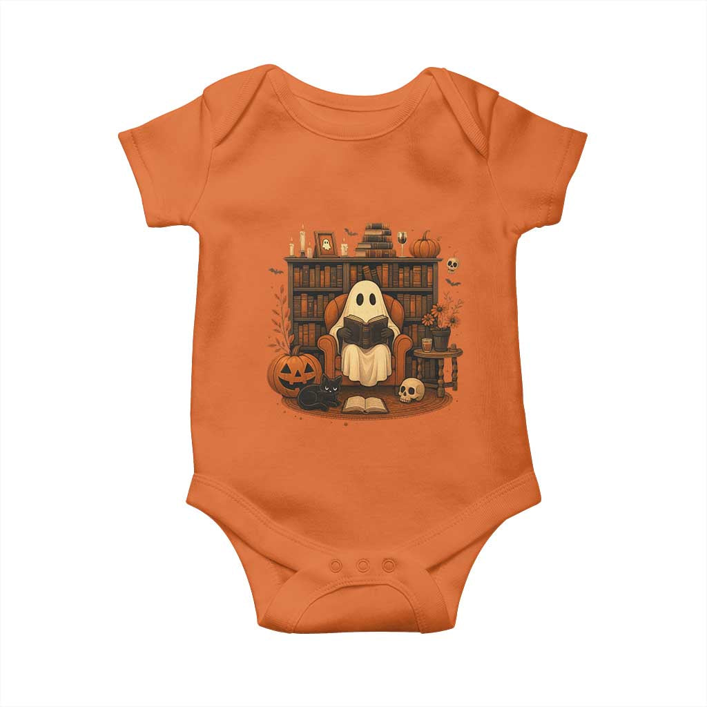 Halloween Book Lover Baby Onesie Spooky Ghost Reading Book Librarians Bookworm TS11 Orange Print Your Wear