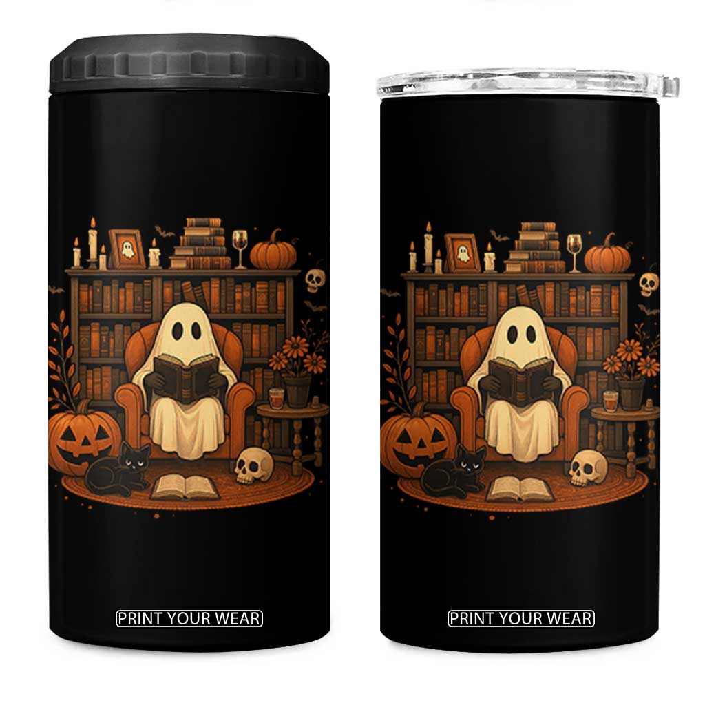 Halloween Book Lover 4 in 1 Can Cooler Tumbler Spooky Ghost Reading Book Librarians Bookworm TS11 One Size: 16 oz Black Print Your Wear