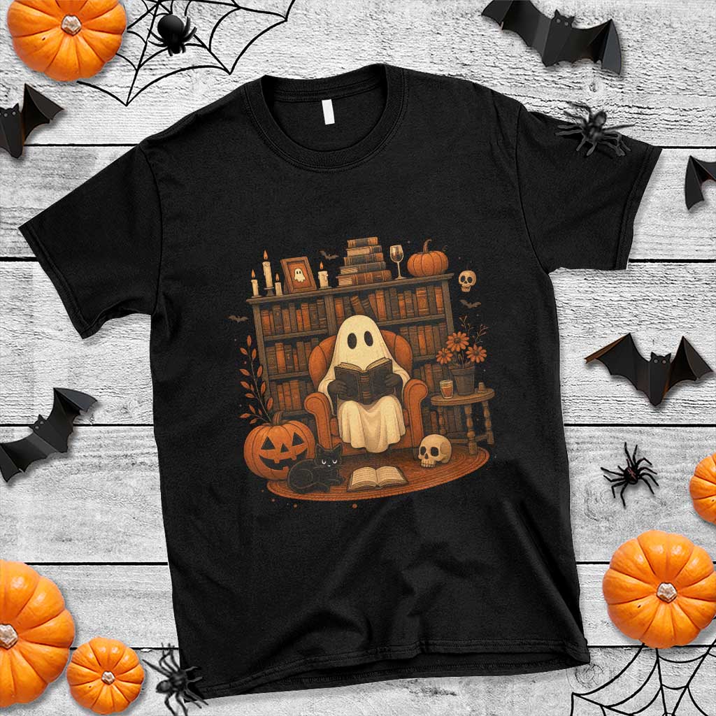 Halloween Book Lover T Shirt Spooky Ghost Reading Book Librarians Bookworm TS11 Black Print Your Wear