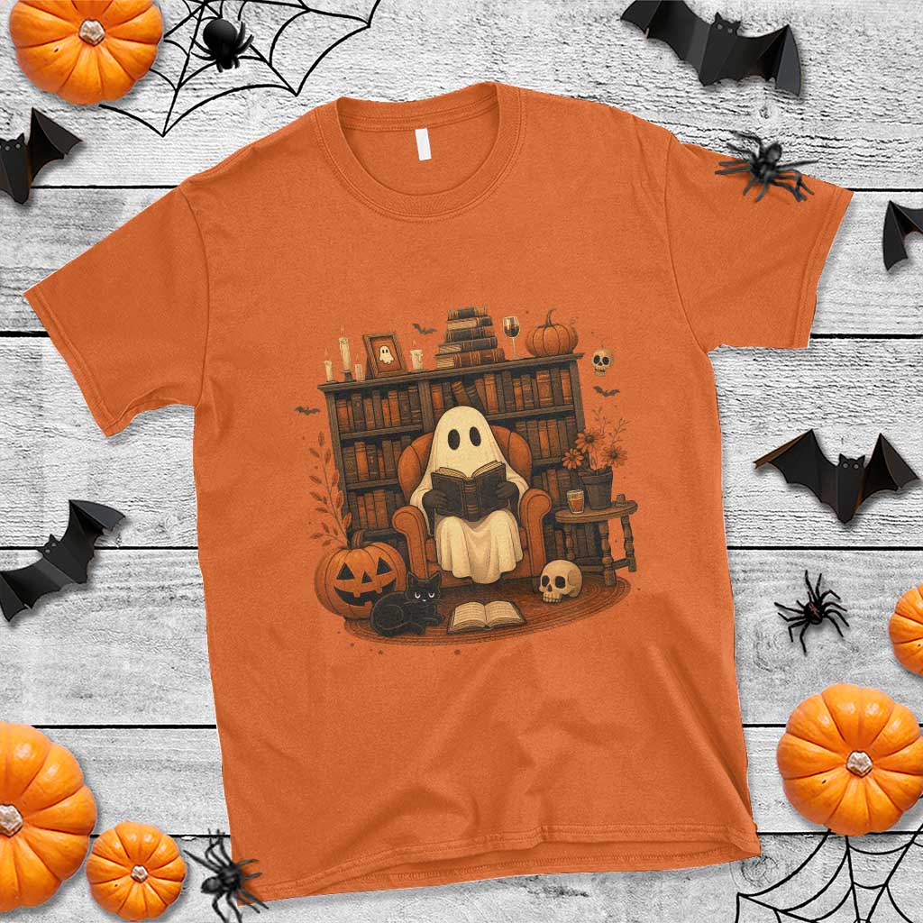 Halloween Book Lover T Shirt Spooky Ghost Reading Book Librarians Bookworm TS11 Orange Print Your Wear