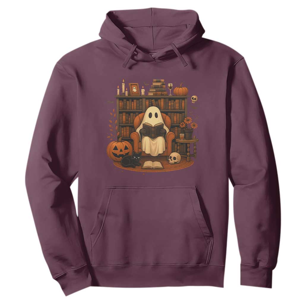 Halloween Book Lover Hoodie Spooky Ghost Reading Book Librarians Bookworm TS11 Maroon Print Your Wear
