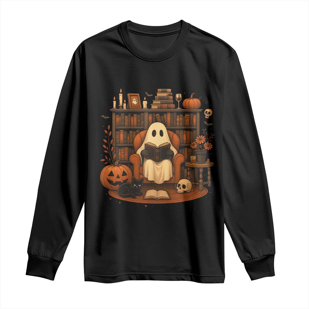 Halloween Book Lover Long Sleeve Shirt Spooky Ghost Reading Book Librarians Bookworm TS11 Black Print Your Wear