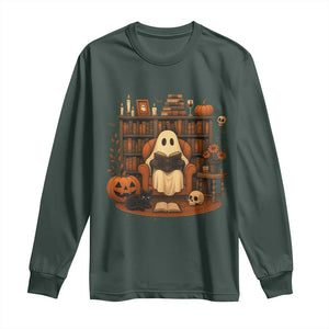Halloween Book Lover Long Sleeve Shirt Spooky Ghost Reading Book Librarians Bookworm TS11 Dark Forest Green Print Your Wear
