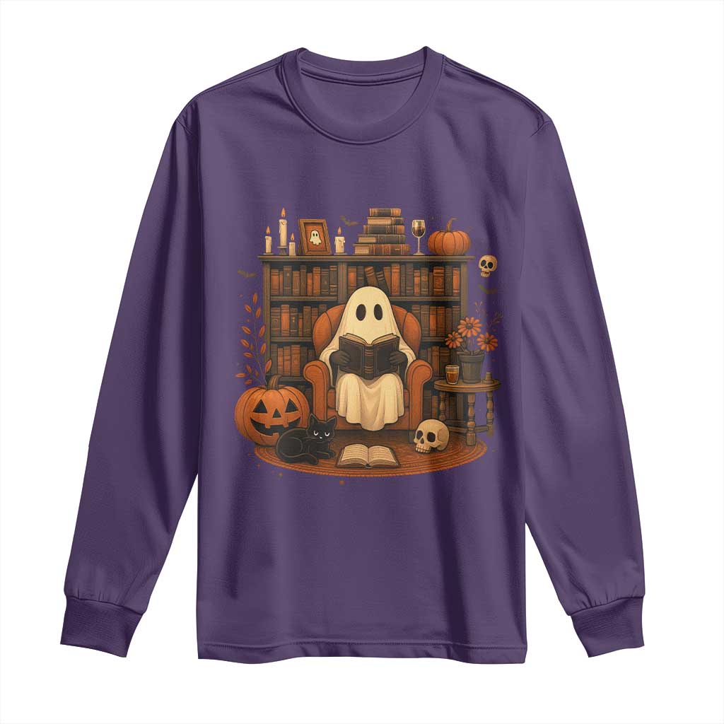 Halloween Book Lover Long Sleeve Shirt Spooky Ghost Reading Book Librarians Bookworm TS11 Purple Print Your Wear