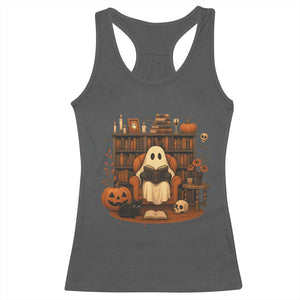 Halloween Book Lover Racerback Tank Top Spooky Ghost Reading Book Librarians Bookworm TS11 Dark Heather Print Your Wear