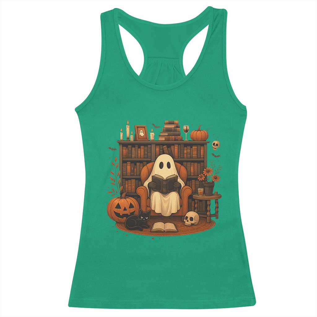 Halloween Book Lover Racerback Tank Top Spooky Ghost Reading Book Librarians Bookworm TS11 Irish Green Print Your Wear