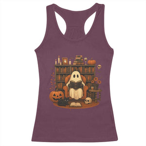 Halloween Book Lover Racerback Tank Top Spooky Ghost Reading Book Librarians Bookworm TS11 Maroon Print Your Wear