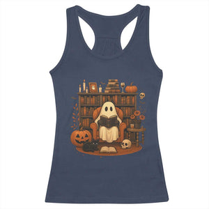 Halloween Book Lover Racerback Tank Top Spooky Ghost Reading Book Librarians Bookworm TS11 Navy Print Your Wear
