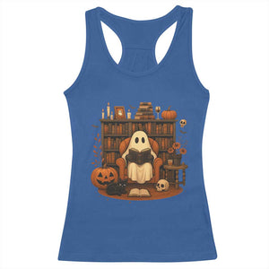Halloween Book Lover Racerback Tank Top Spooky Ghost Reading Book Librarians Bookworm TS11 Royal Blue Print Your Wear