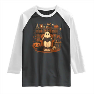 Halloween Book Lover Raglan Shirt Spooky Ghost Reading Book Librarians Bookworm TS11 Black White Print Your Wear