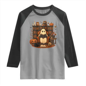 Halloween Book Lover Raglan Shirt Spooky Ghost Reading Book Librarians Bookworm TS11 Sport Gray Black Print Your Wear