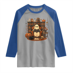 Halloween Book Lover Raglan Shirt Spooky Ghost Reading Book Librarians Bookworm TS11 Sport Gray Royal Print Your Wear