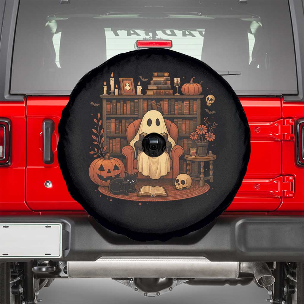 Halloween Book Lover Spare Tire Cover Spooky Ghost Reading Book Librarians Bookworm TS11 Black Print Your Wear